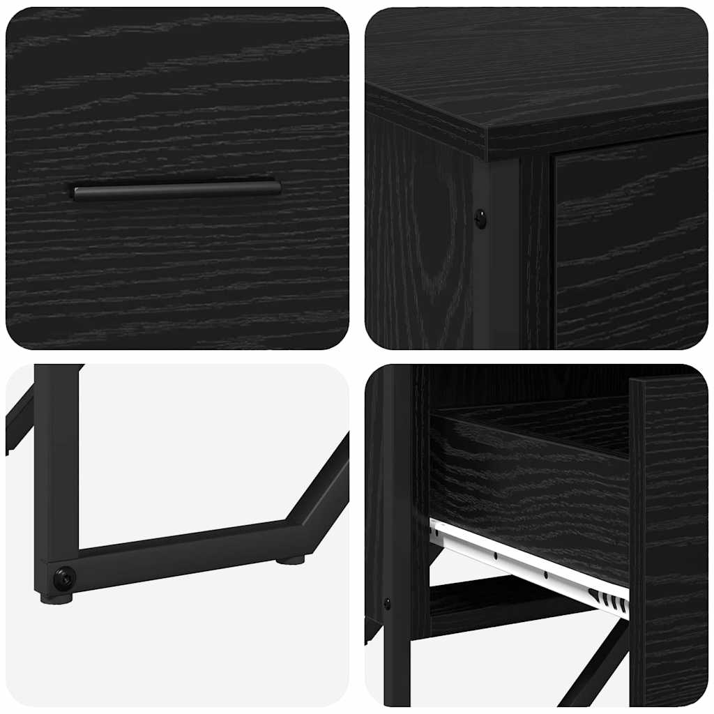 Skuffeskab med skuffe 2 pcs Sort eg 91 x 35,5 x 74,5 cm