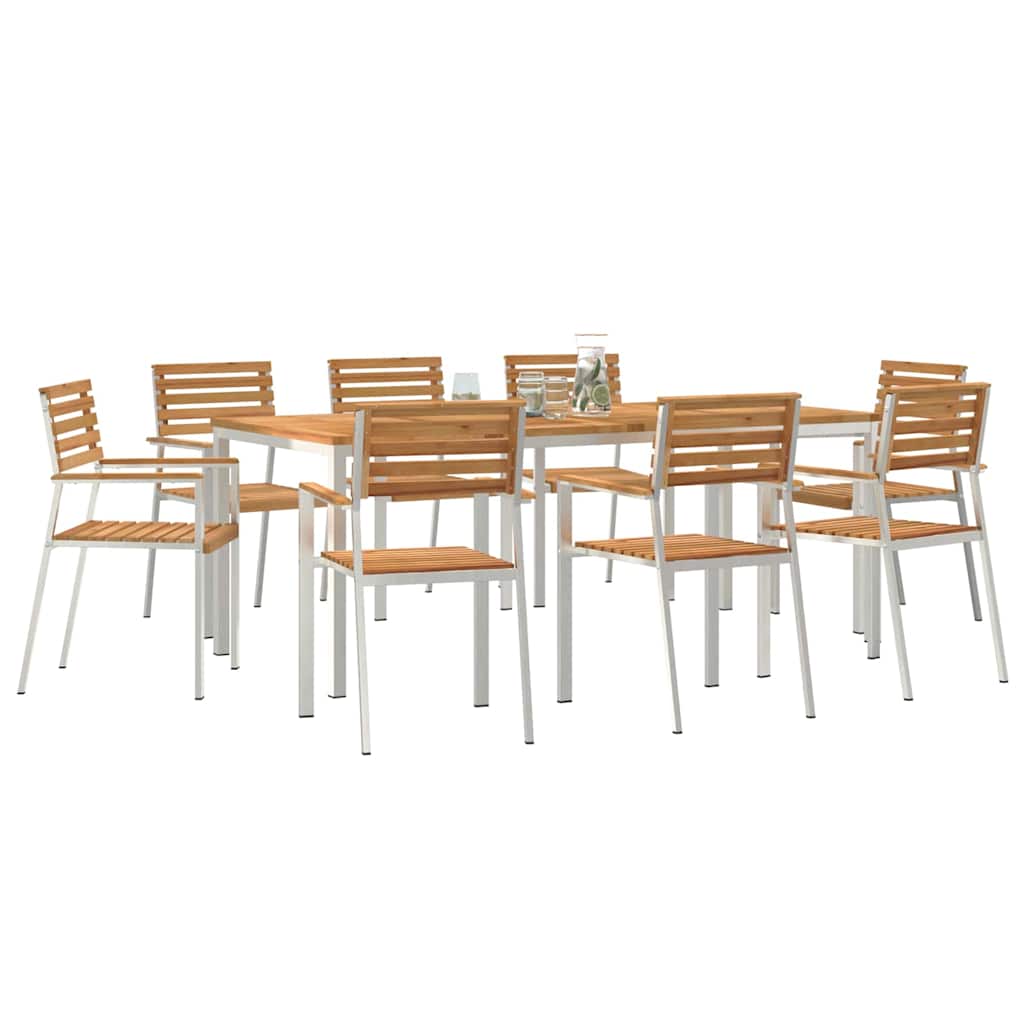 Have Spisebordssæt 9 pcs Massiv teaktræ og rustfrit stål