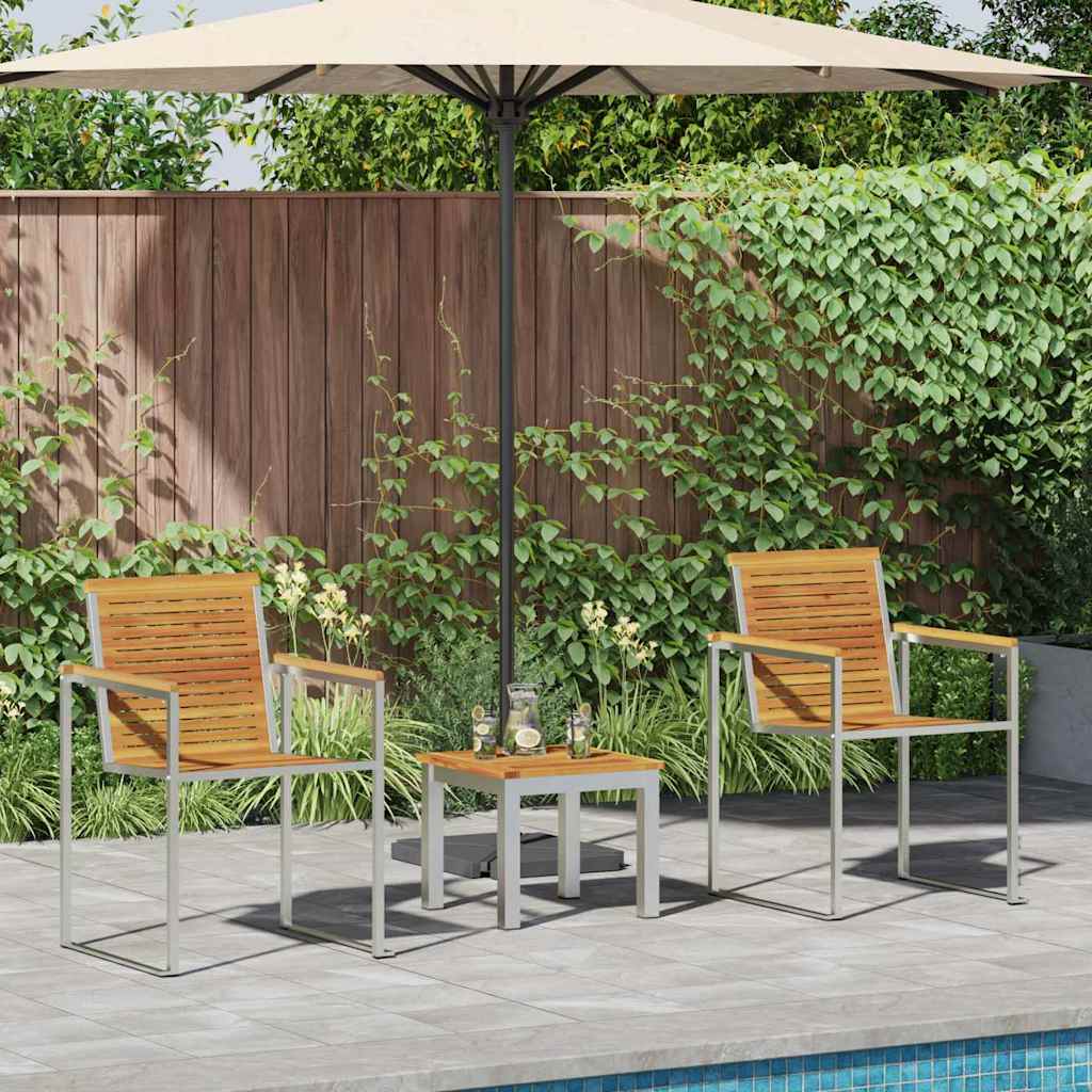 Solstol 3 pcs Brun Massiv akacietræ og rustfrit stål