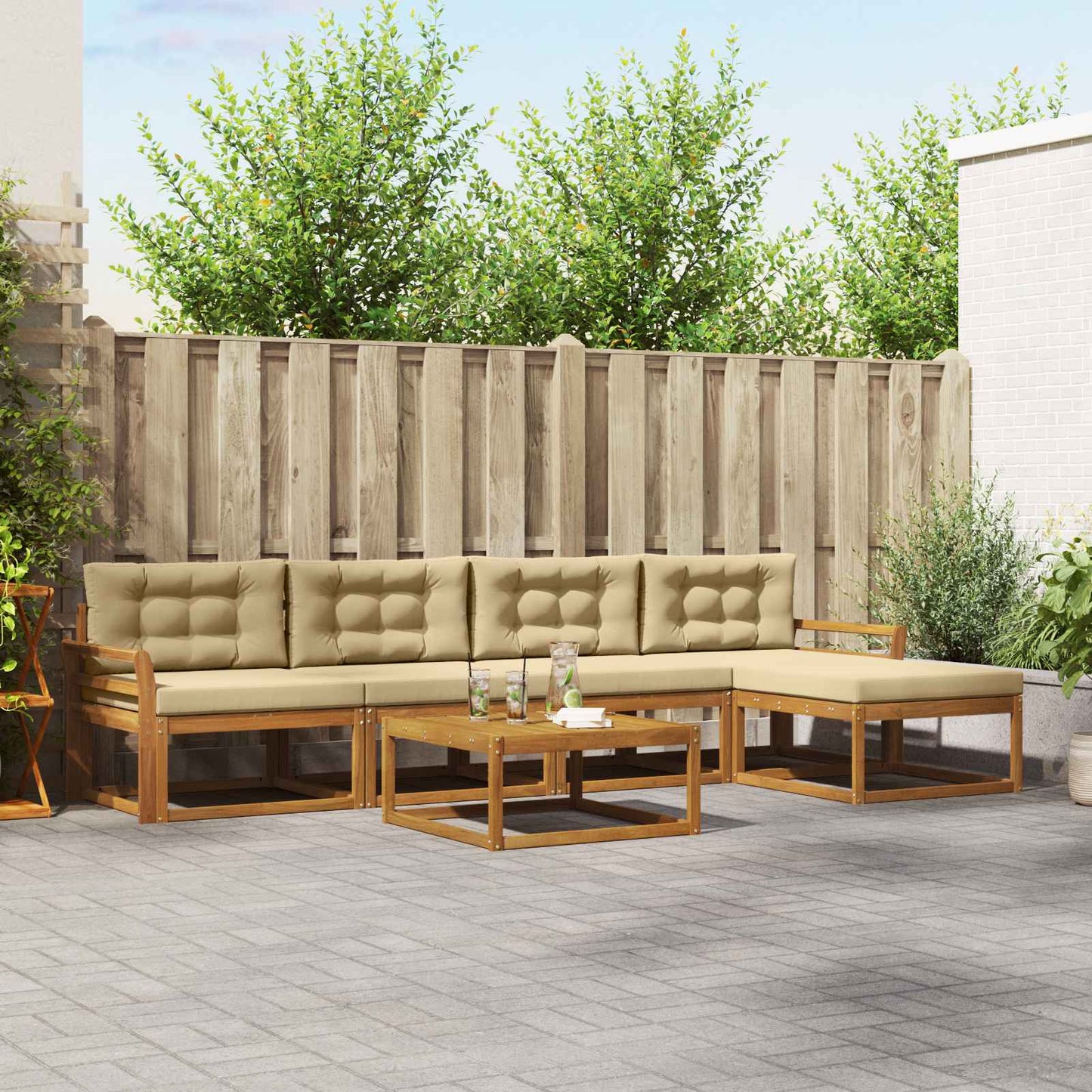 Udendørs sofagruppe med pude 6 pcs Naturlig og Beige