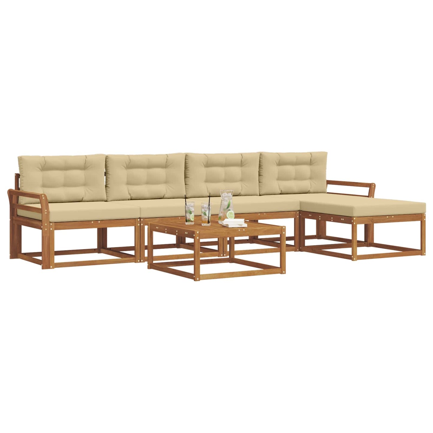 Udendørs sofagruppe med pude 6 pcs Naturlig og Beige