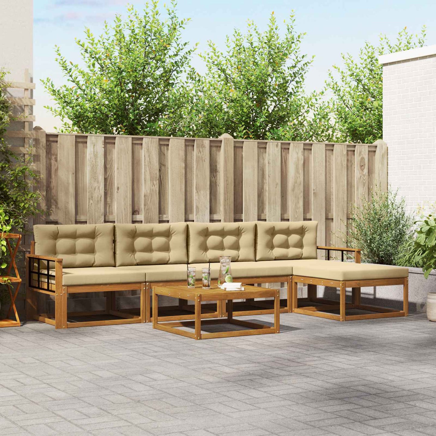 Udendørs sofagruppe med pude 6 pcs Naturlig og Beige