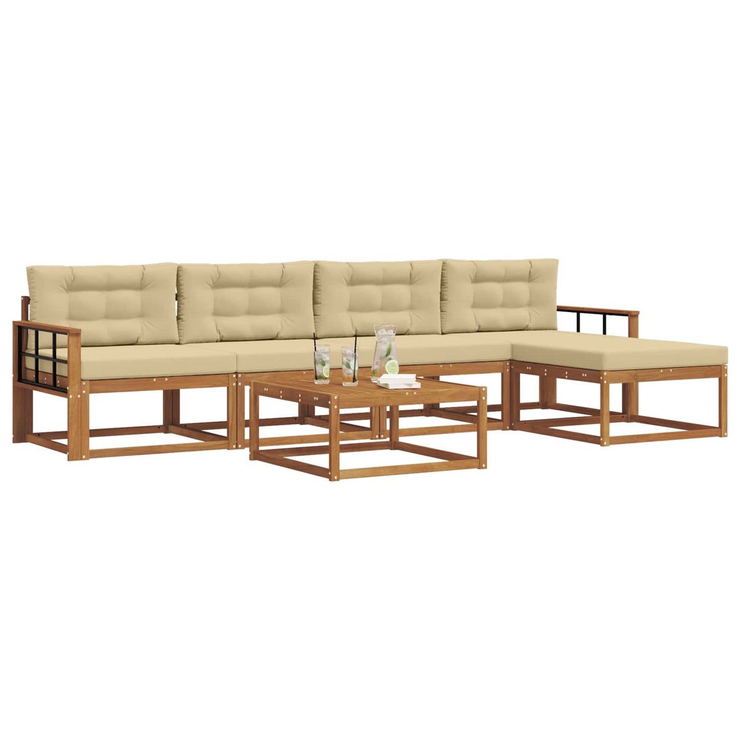 Udendørs sofagruppe med pude 6 pcs Naturlig og Beige