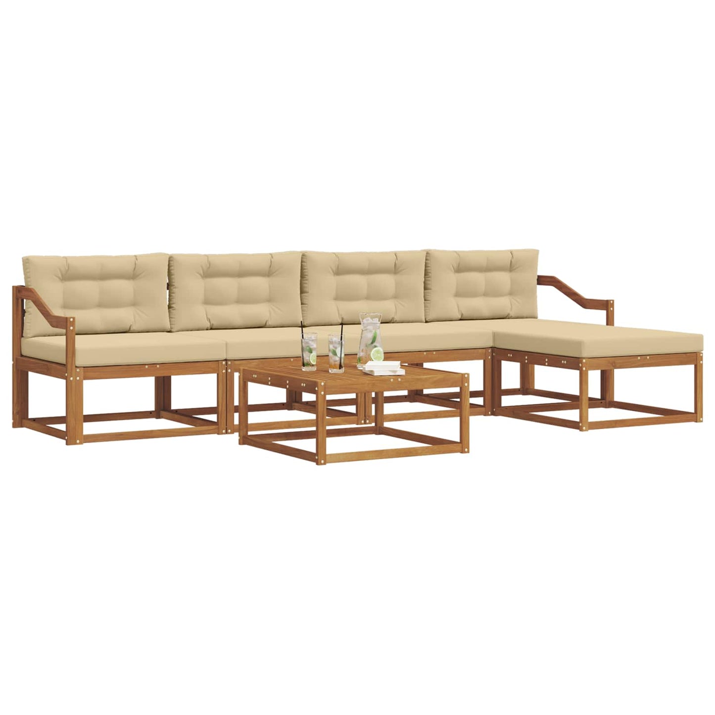 Udendørs sofagruppe med pude 6 pcs Naturlig og Beige