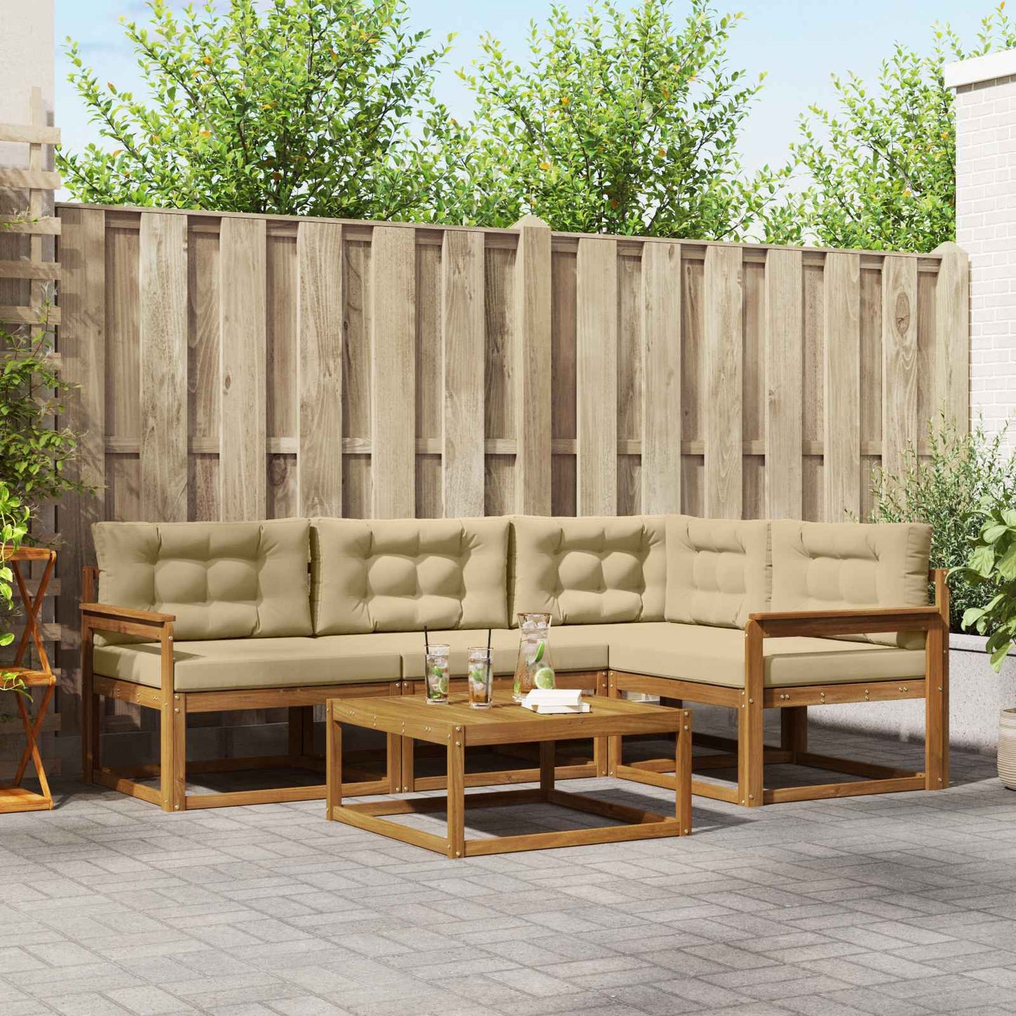 Udendørs sofagruppe med pude 5 pcs Naturlig og Beige