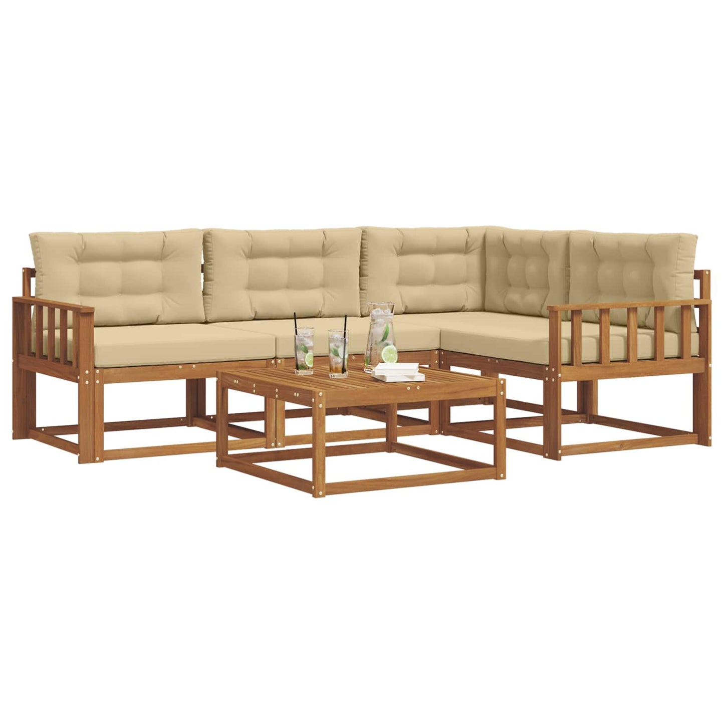 Udendørs sofagruppe med pude 5 pcs Naturlig og Beige