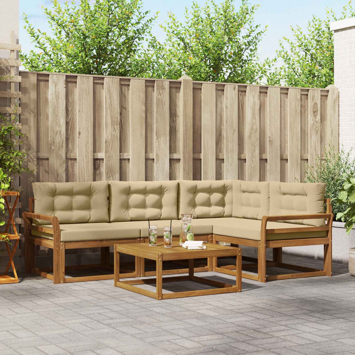 Udendørs sofagruppe med pude 5 pcs Naturlig og Beige
