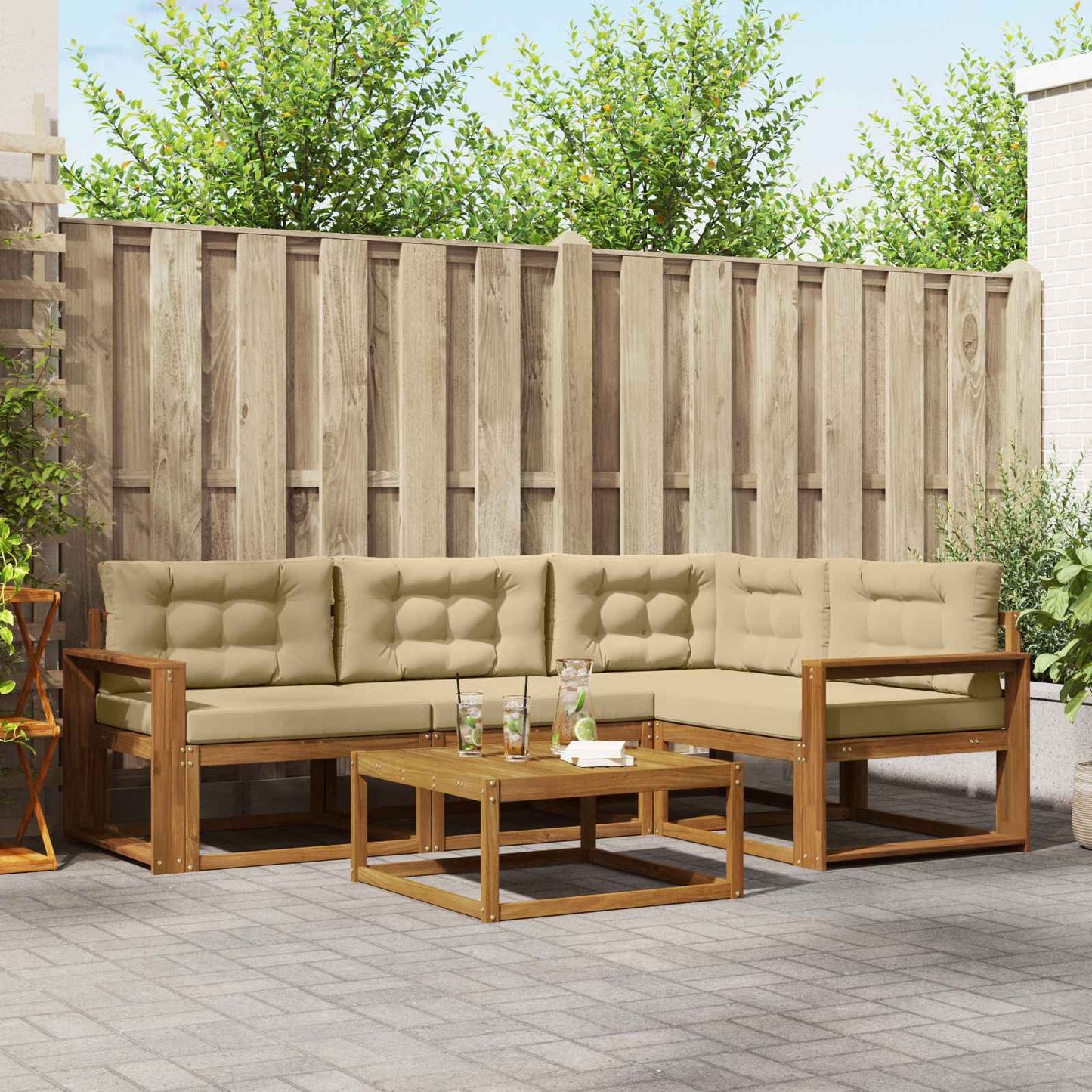 Udendørs sofagruppe med pude 5 pcs Naturlig og Beige