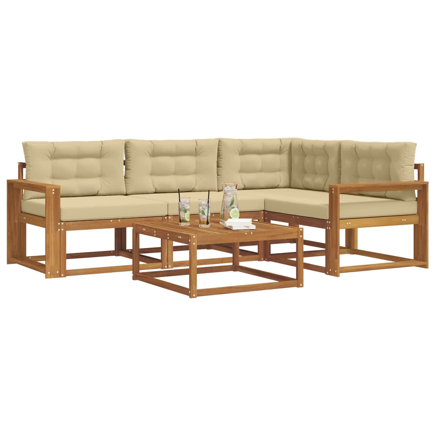 Udendørs sofagruppe med pude 5 pcs Naturlig og Beige