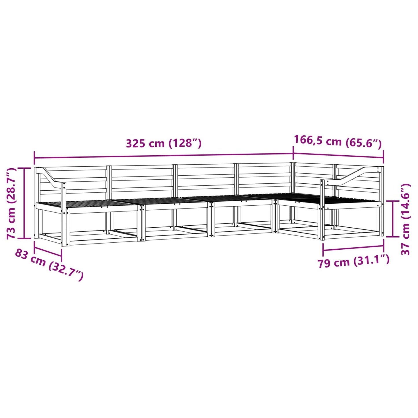 Udendørs sofagruppe 5 pcs Naturfarvet Massivt Akacietræ