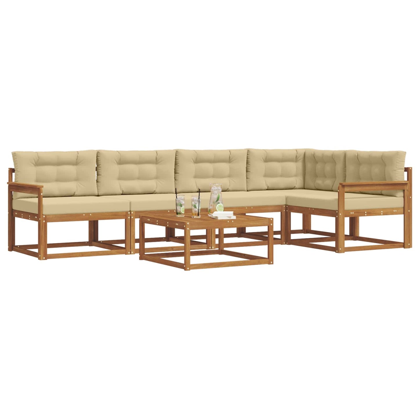 Udendørs sofagruppe med pude 6 pcs Naturlig og Beige