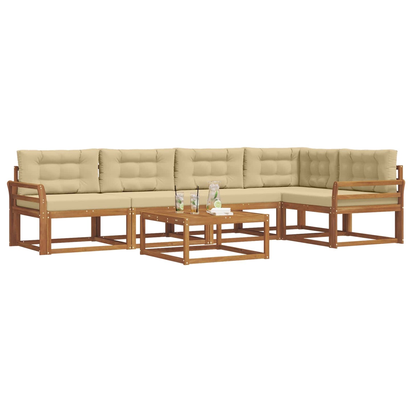 Udendørs sofagruppe med pude 6 pcs Naturlig og Beige