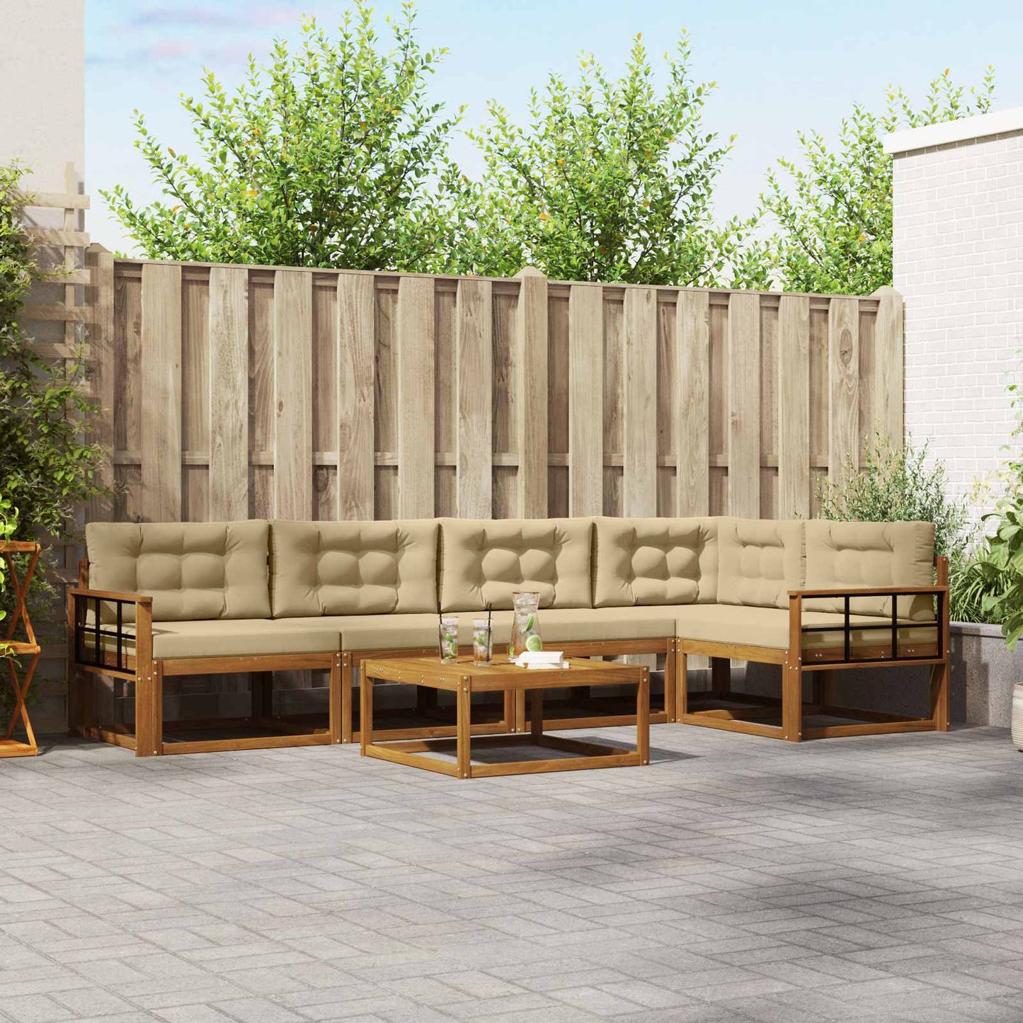 Udendørs sofagruppe med pude 6 pcs Naturlig og Beige