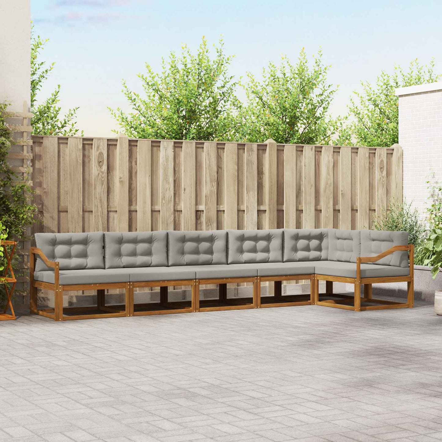Udendørs sofagruppe med pude 6 pcs Naturfarvet og lysegrå