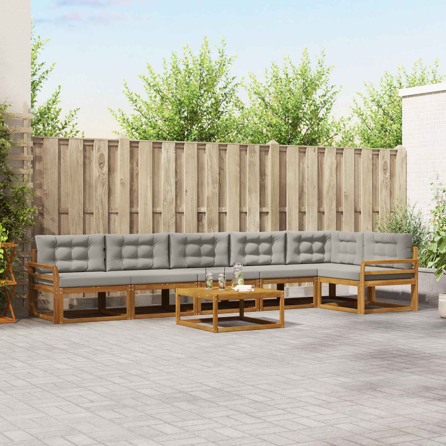 Udendørs sofagruppe med pude 7 pcs Naturlig og Lys Grå