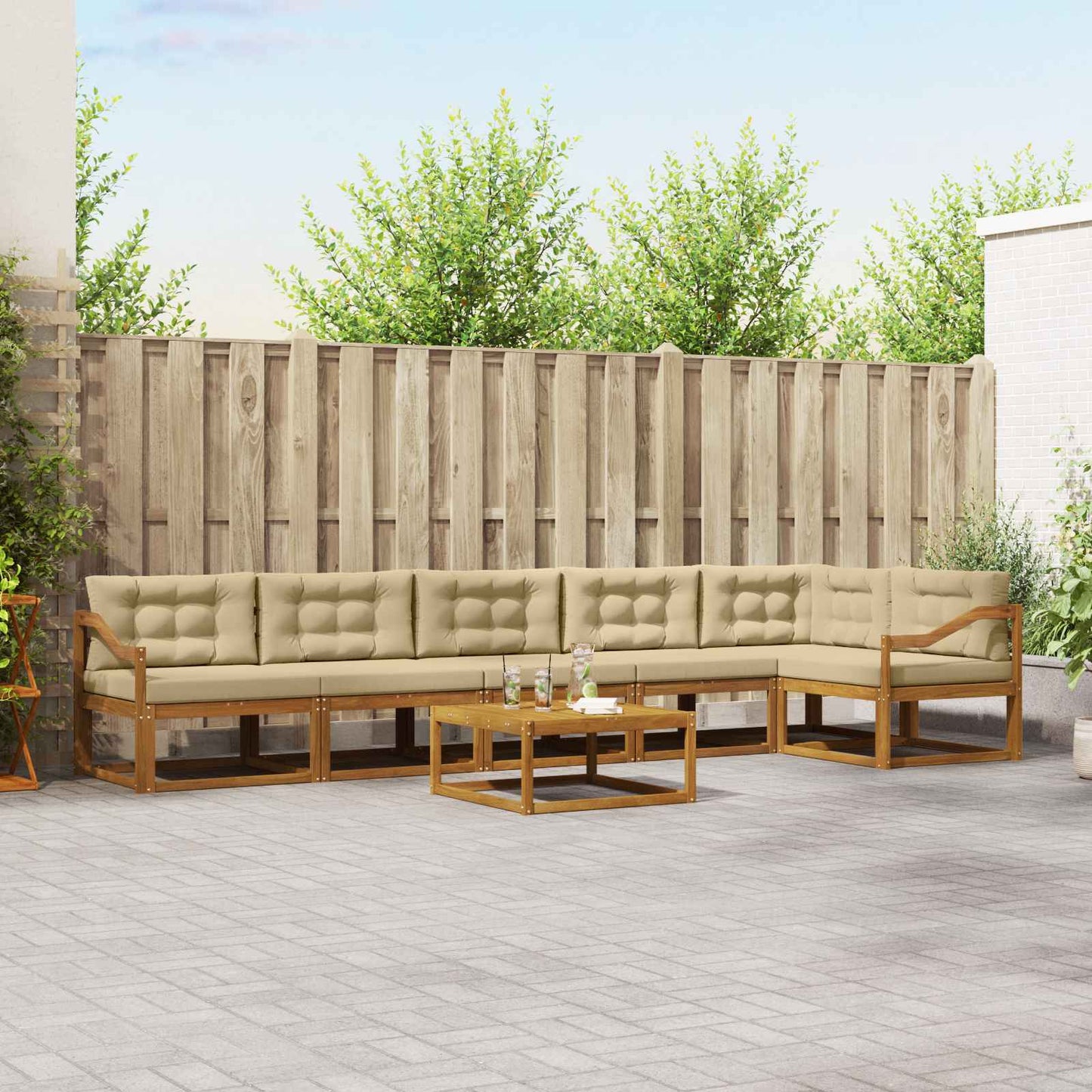 Udendørs sofagruppe med pude 7 pcs Naturlig og Beige