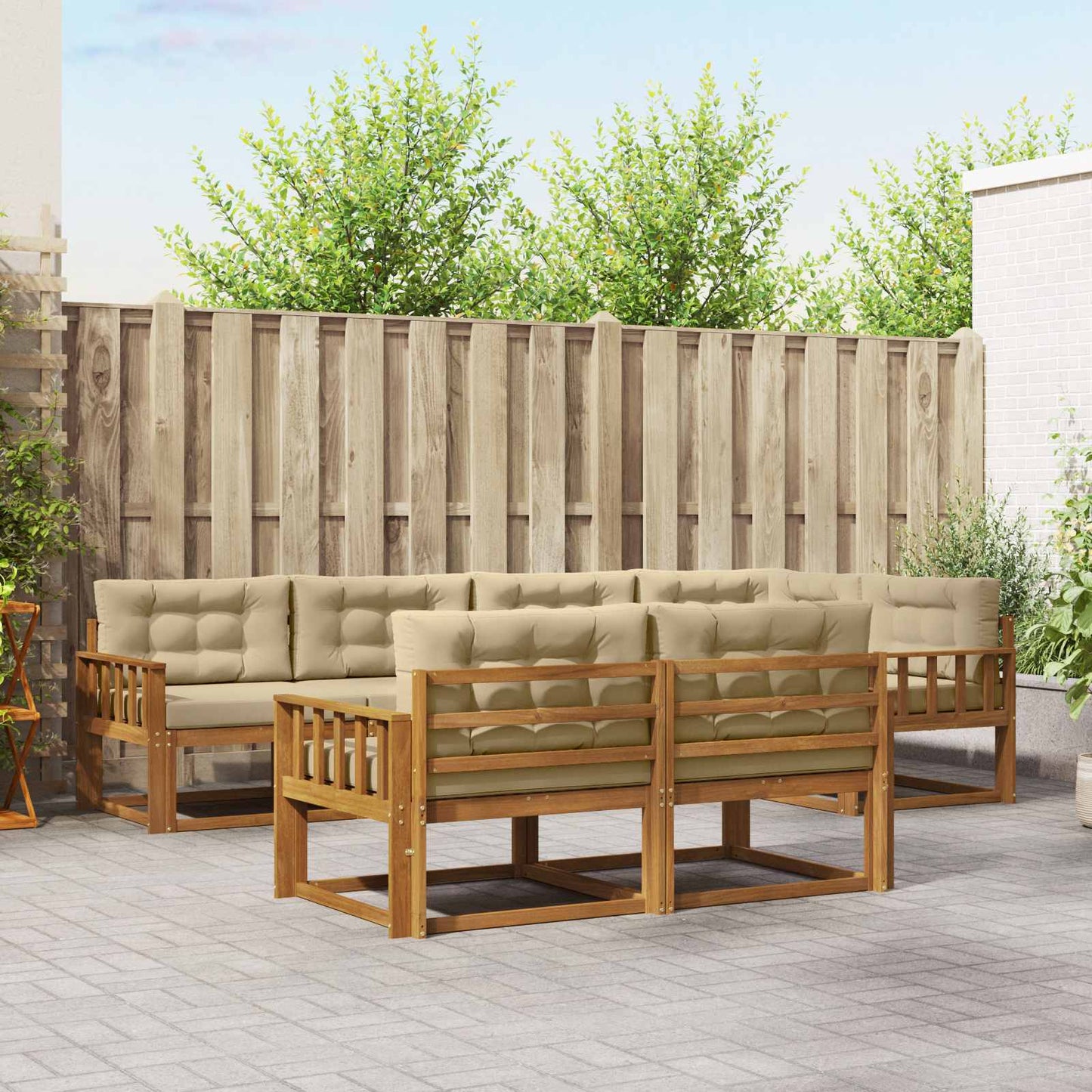 Udendørs sofagruppe med pude 7 pcs Naturlig og Beige