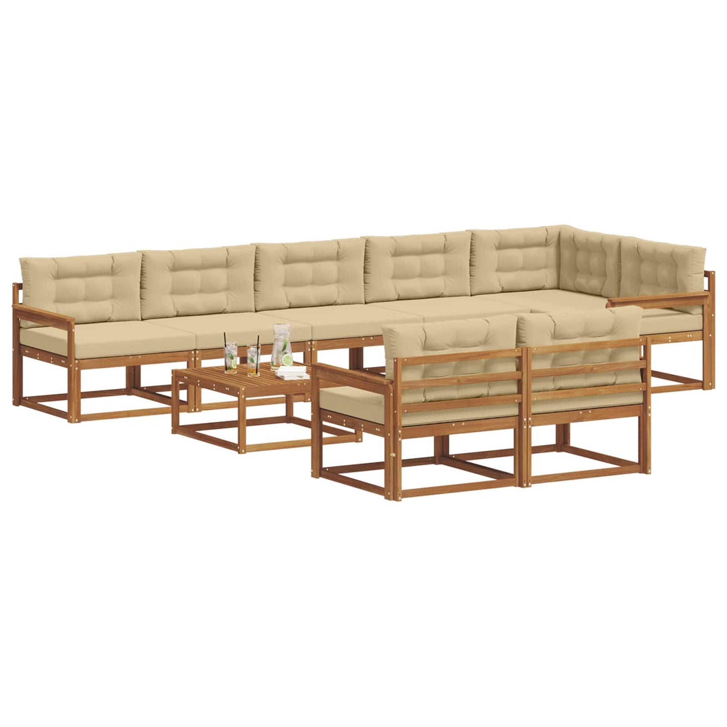 Udendørs sofagruppe med pude 9 pcs Naturlig og Beige