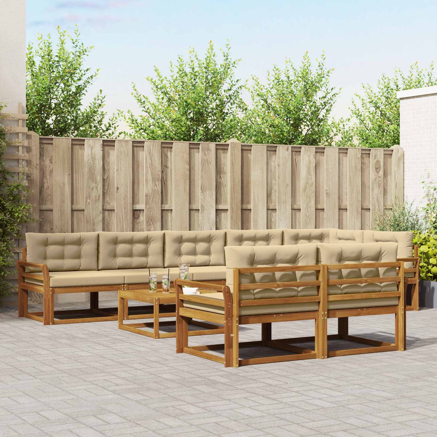 Udendørs sofagruppe med pude 9 pcs Naturlig og Beige