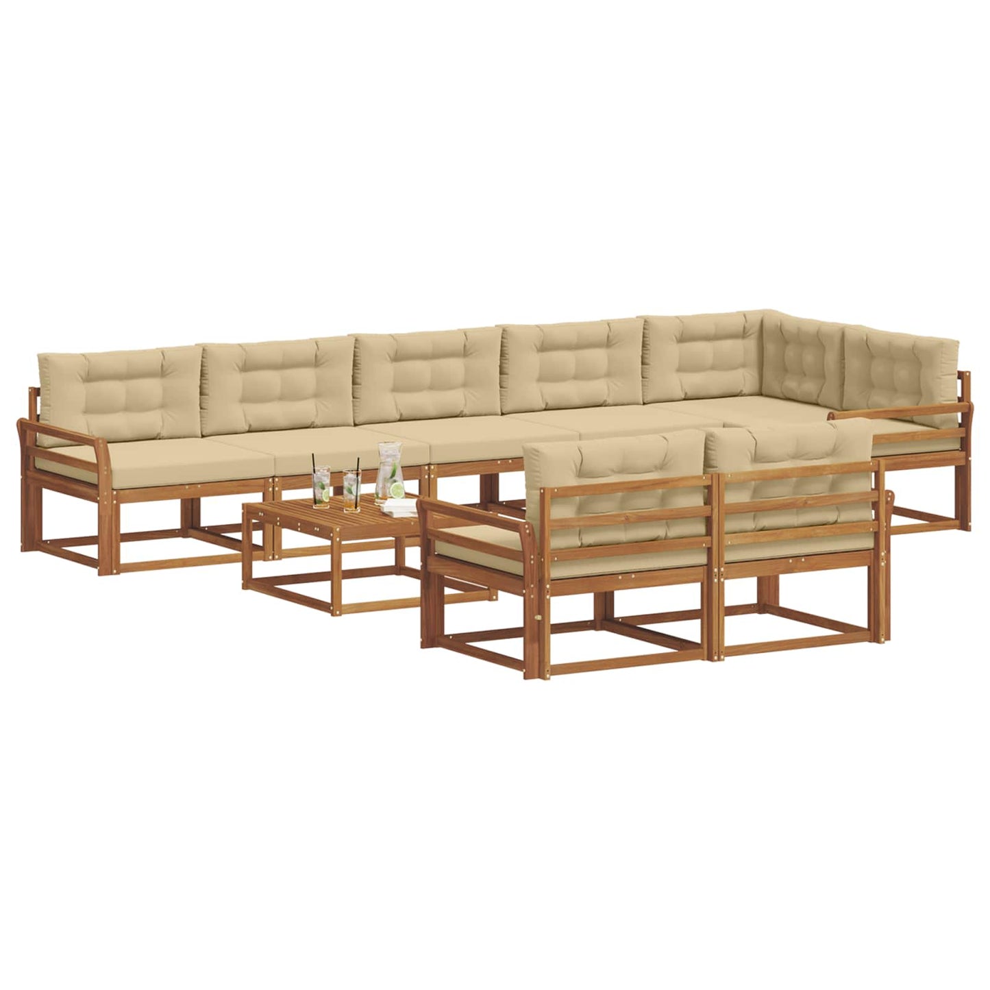 Udendørs sofagruppe med pude 9 pcs Naturlig og Beige