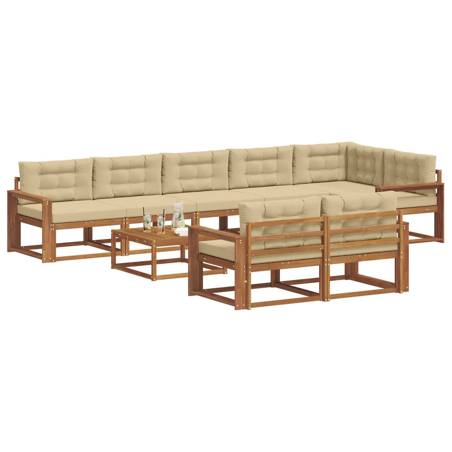 Udendørs sofagruppe med pude 9 pcs Naturlig og Beige