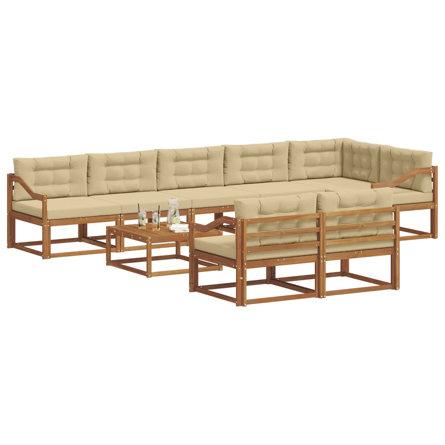 Udendørs sofagruppe med pude 9 pcs Naturlig og Beige