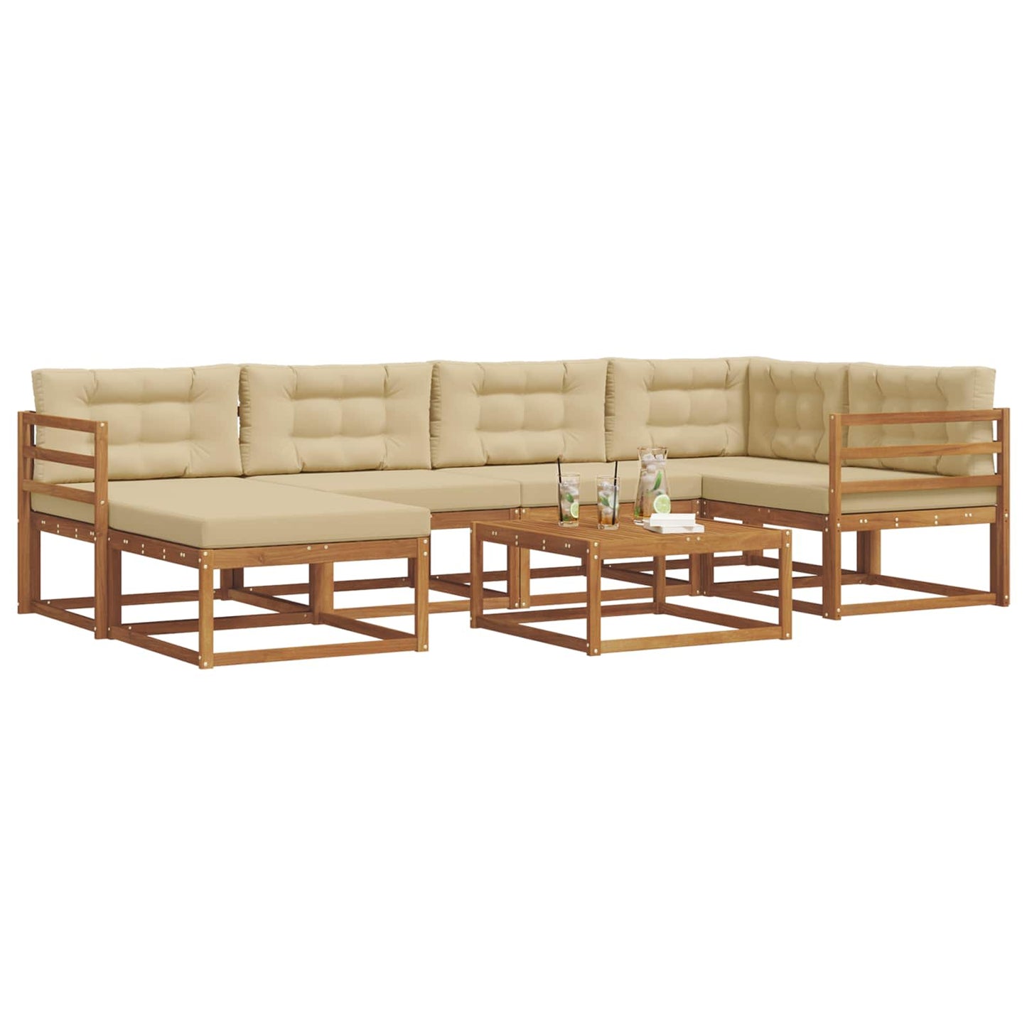 Udendørs sofagruppe med pude 7 pcs Naturlig og Beige