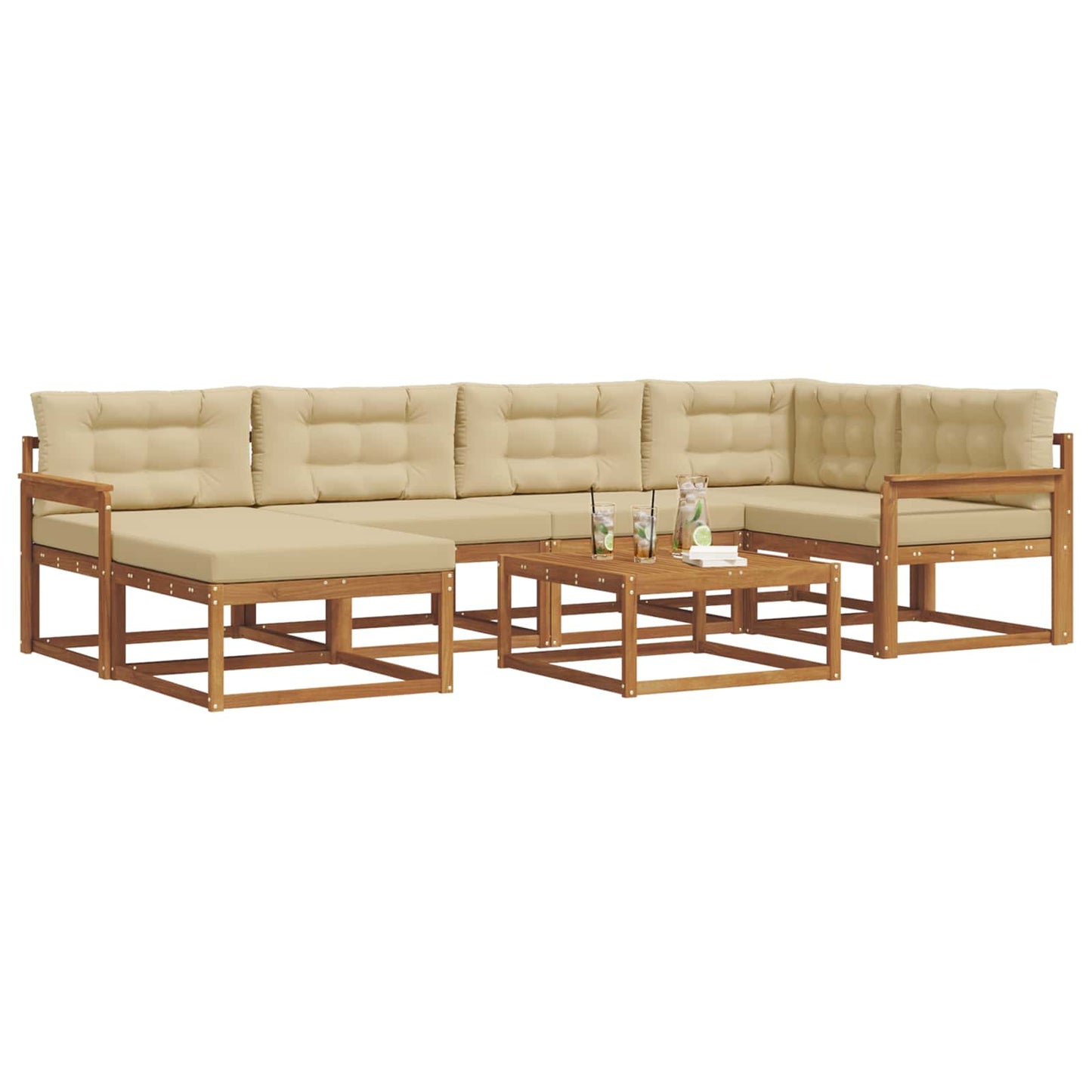Udendørs sofagruppe med pude 7 pcs Naturlig og Beige