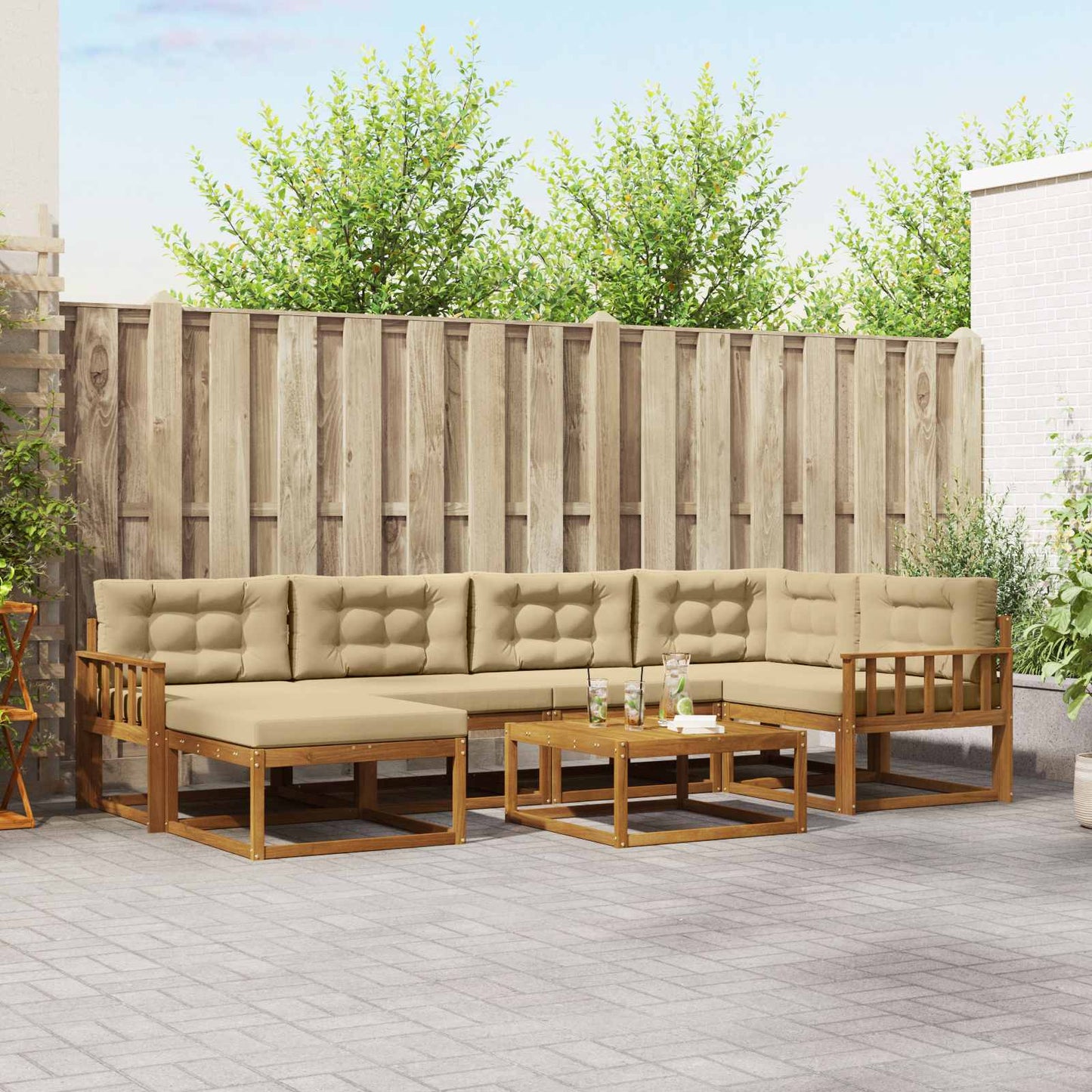 Udendørs sofagruppe med pude 7 pcs Naturlig og Beige