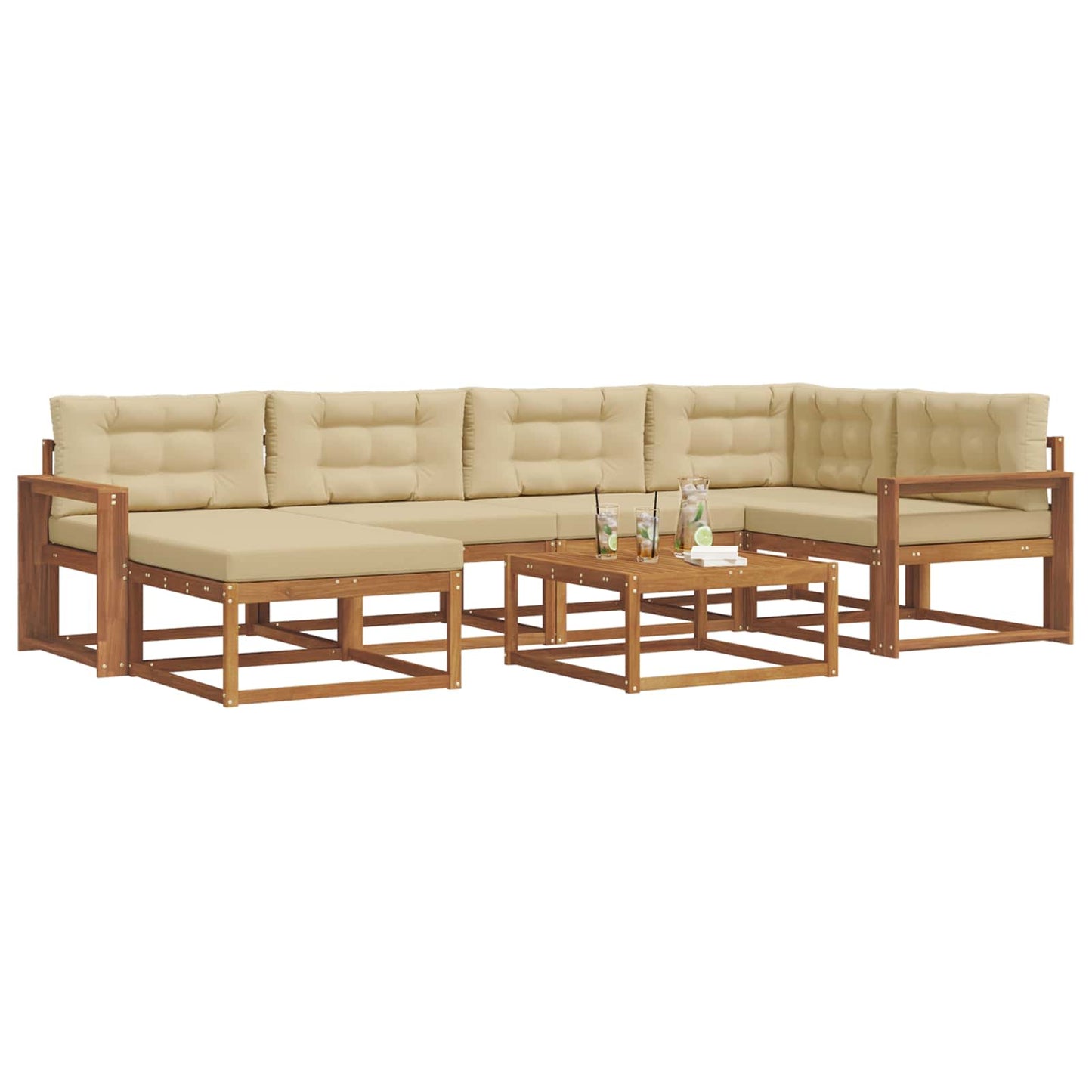 Udendørs sofagruppe med pude 7 pcs Naturlig og Beige