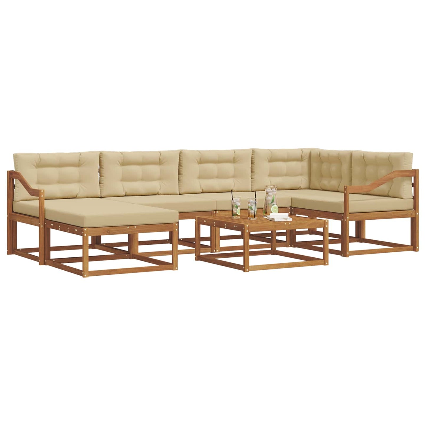 Udendørs sofagruppe med pude 7 pcs Naturlig og Beige
