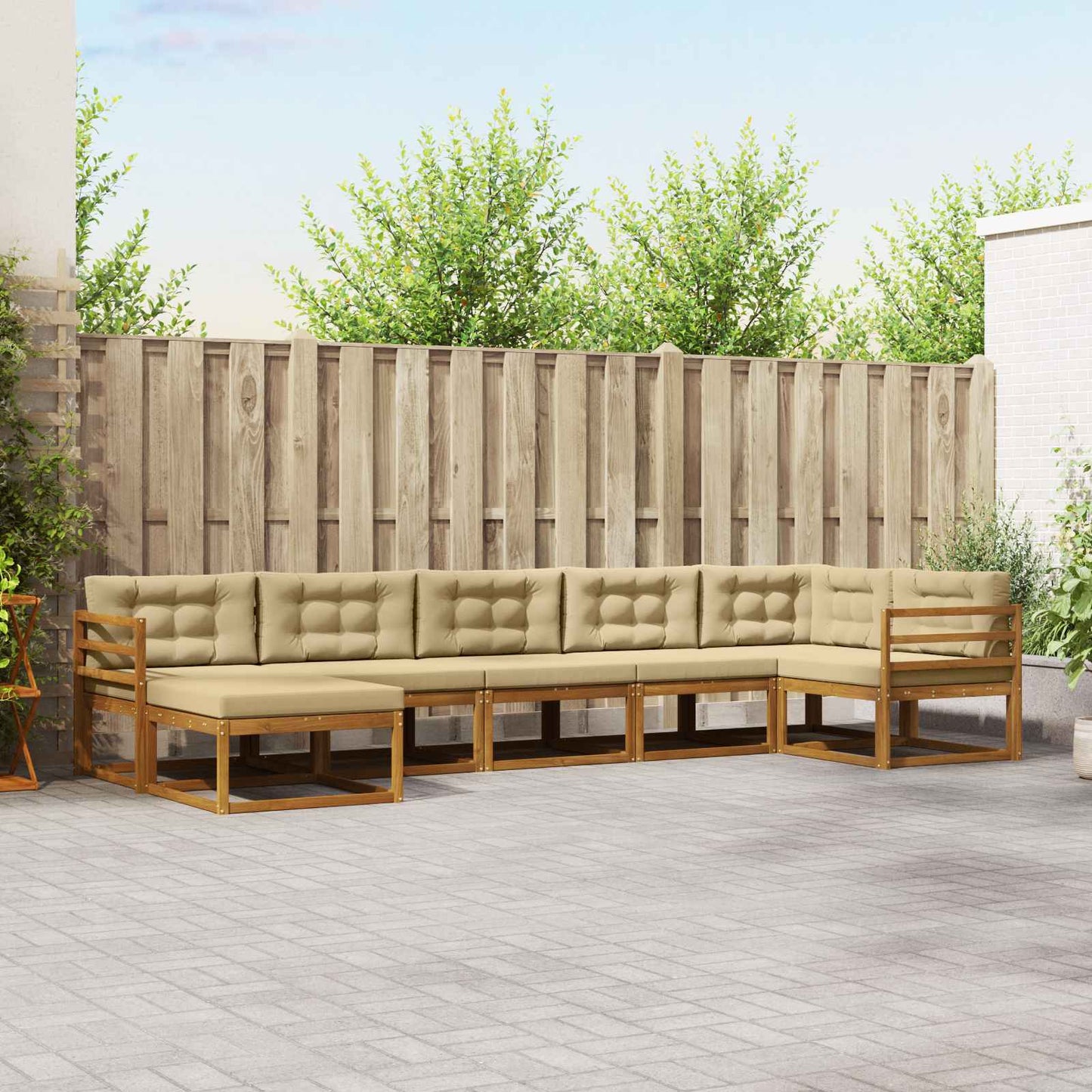 Udendørs sofagruppe med pude 7 pcs Naturlig og Beige