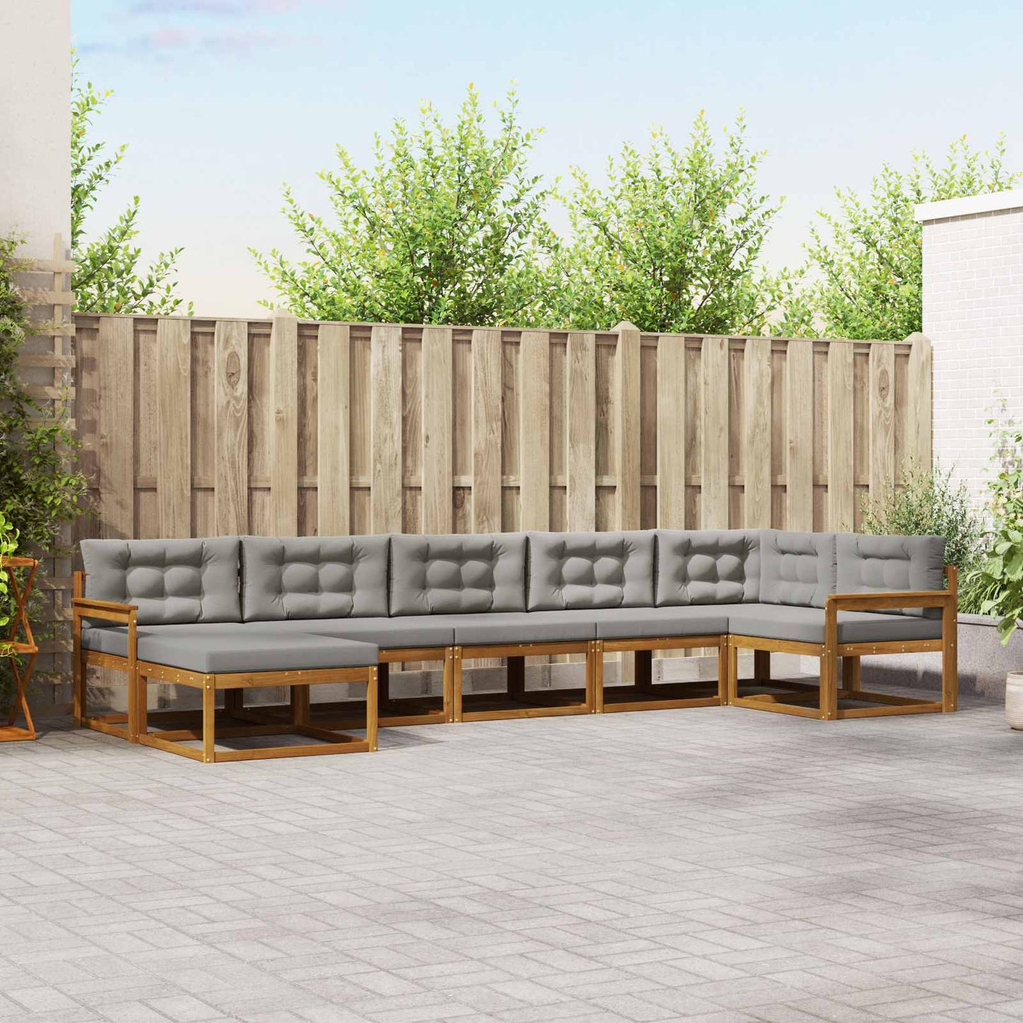Udendørs sofagruppe med pude 7 pcs Naturlig og Lys Grå