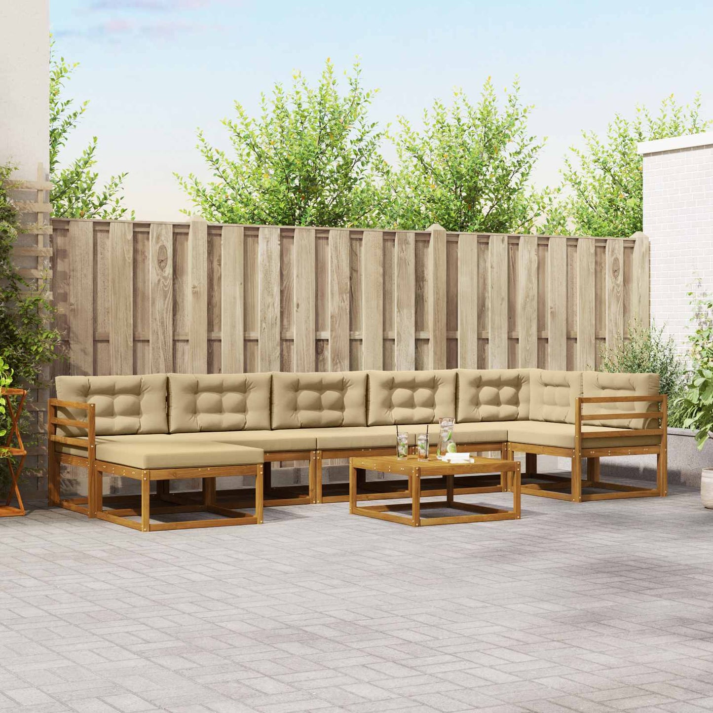 Udendørs sofagruppe med pude 8 pcs Naturlig og Beige