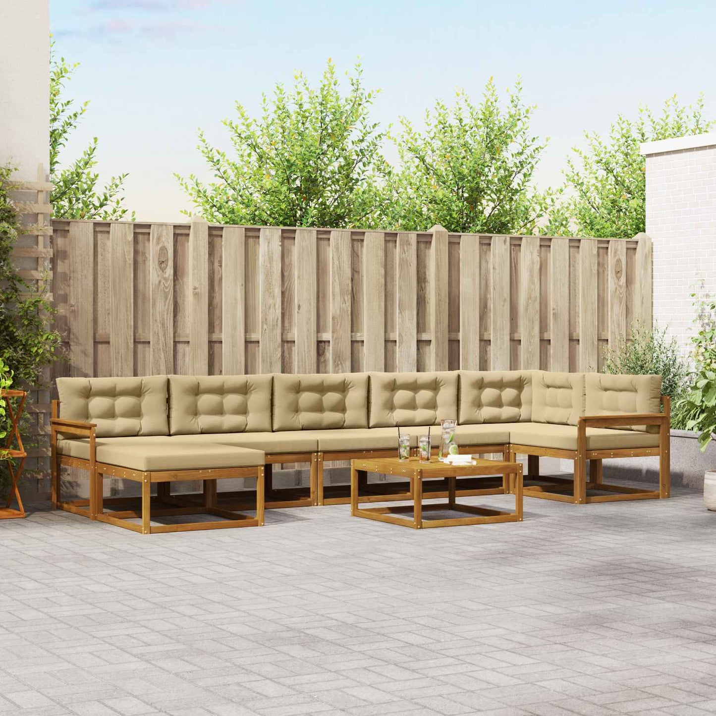 Udendørs sofagruppe med pude 8 pcs Naturlig og Beige