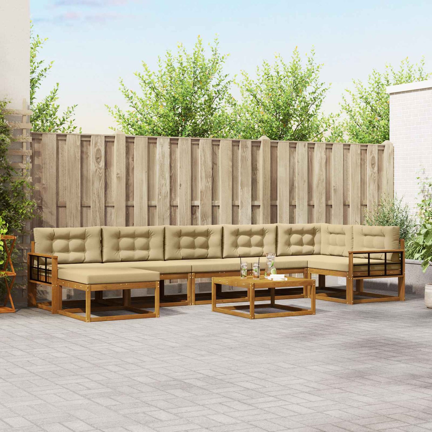 Udendørs sofagruppe med pude 8 pcs Naturlig og Beige