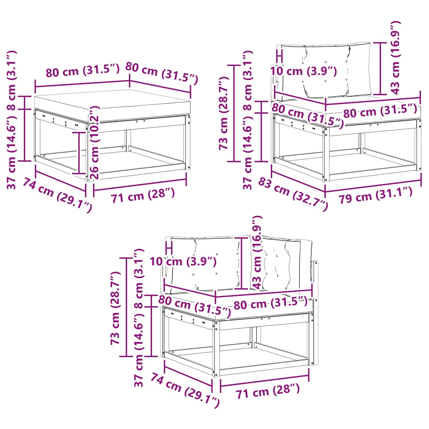 Udendørs sofagruppe 8 stk. Naturlig og Fløde
