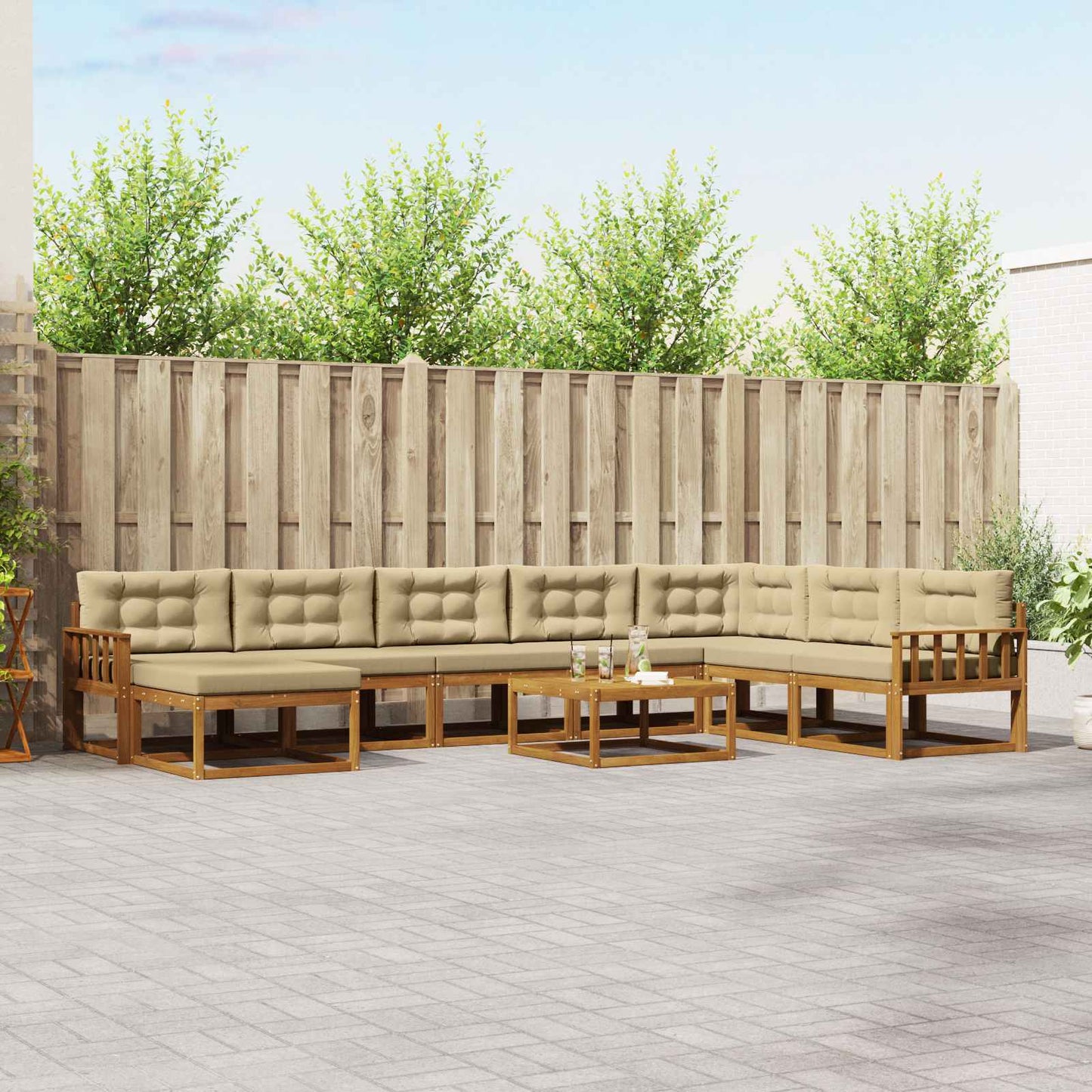 Udendørs sofagruppe med pude 9 pcs Naturlig og Beige