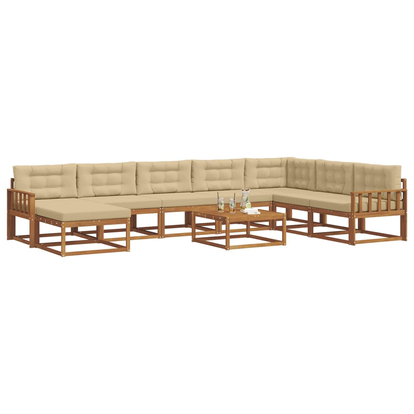 Udendørs sofagruppe med pude 9 pcs Naturlig og Beige