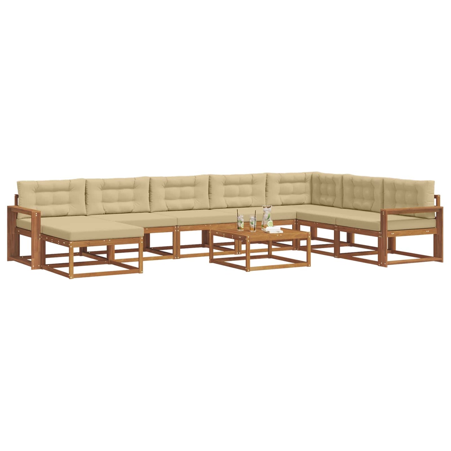 Udendørs sofagruppe med pude 9 pcs Naturlig og Beige