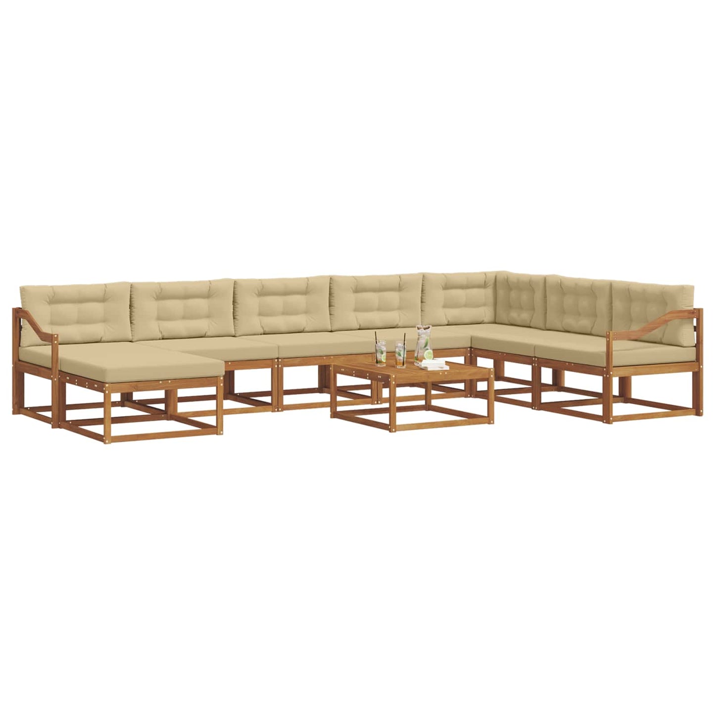 Udendørs sofagruppe med pude 9 pcs Naturlig og Beige