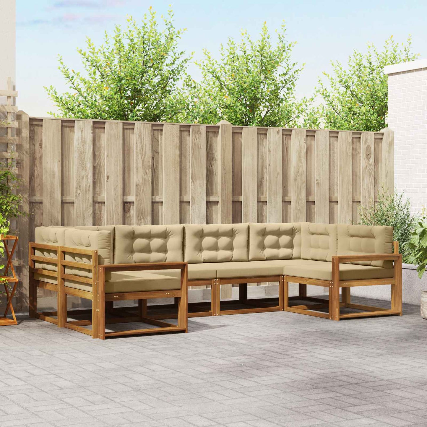 Udendørs sofagruppe med pude 6 pcs Naturlig og Beige