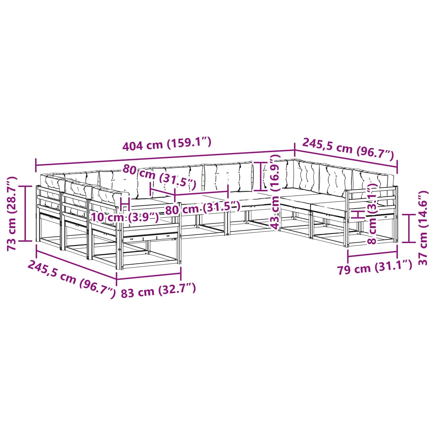 Udendørs sofagruppe 9 stk. Naturlig og Beige