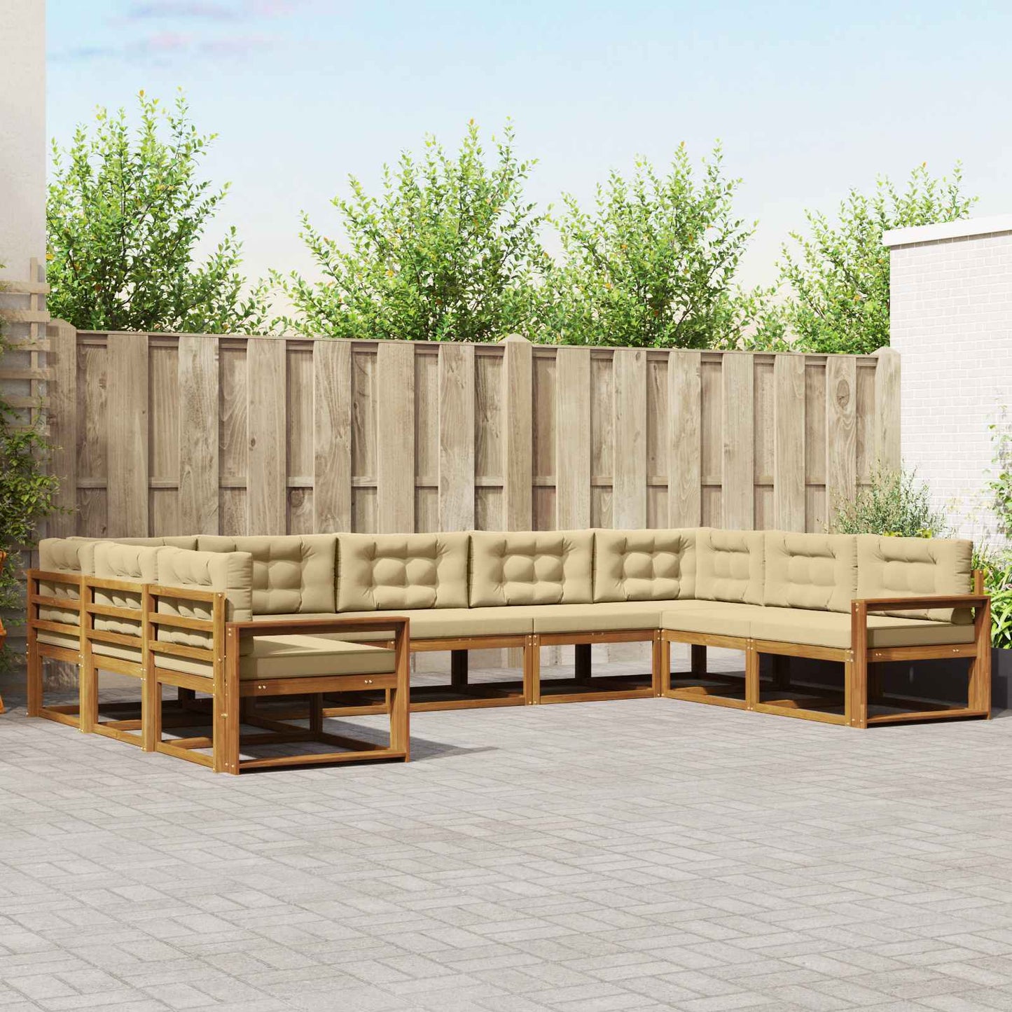 Udendørs sofagruppe med pude 9 pcs Naturlig og Beige