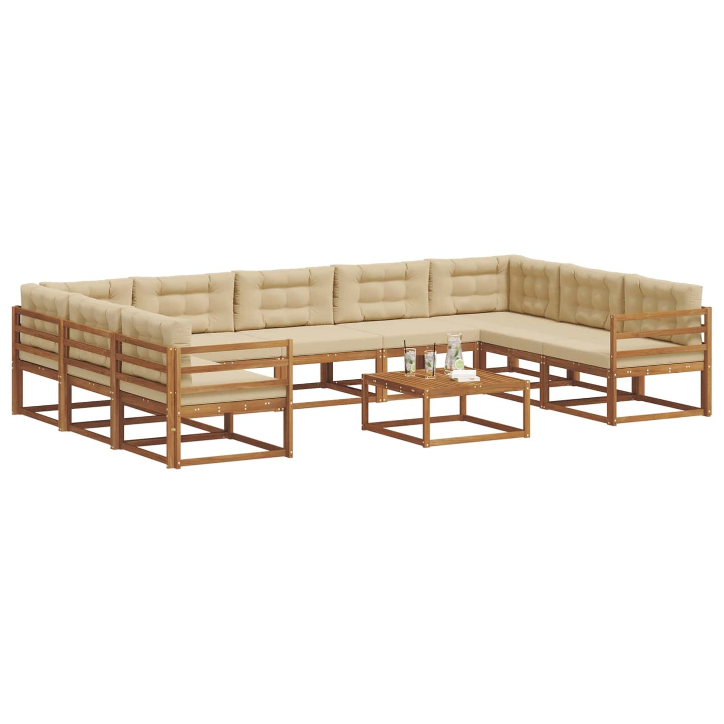 Udendørs sofagruppe med pude 10 pcs Naturlig og Beige