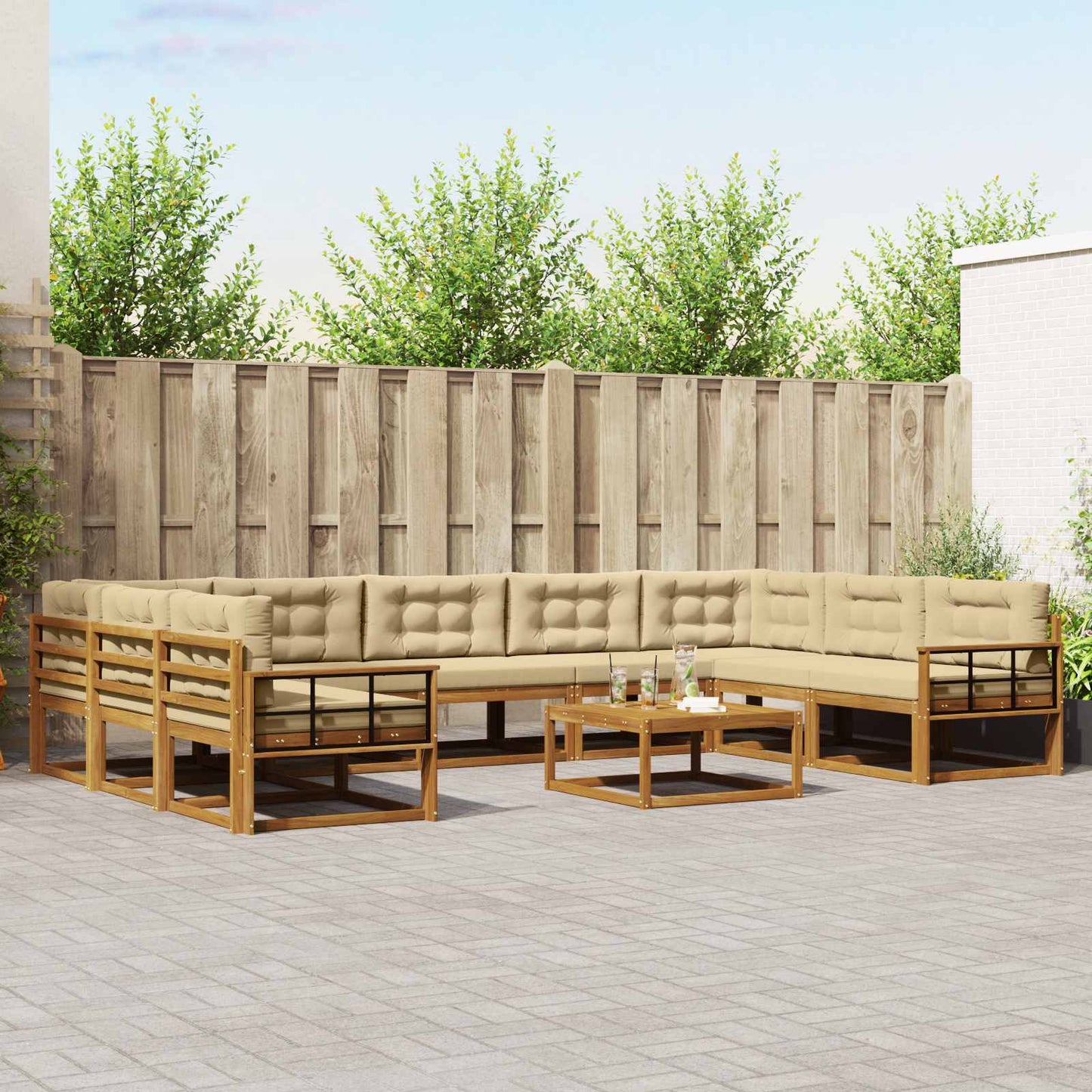 Udendørs sofagruppe med pude 10 pcs Naturlig og Beige