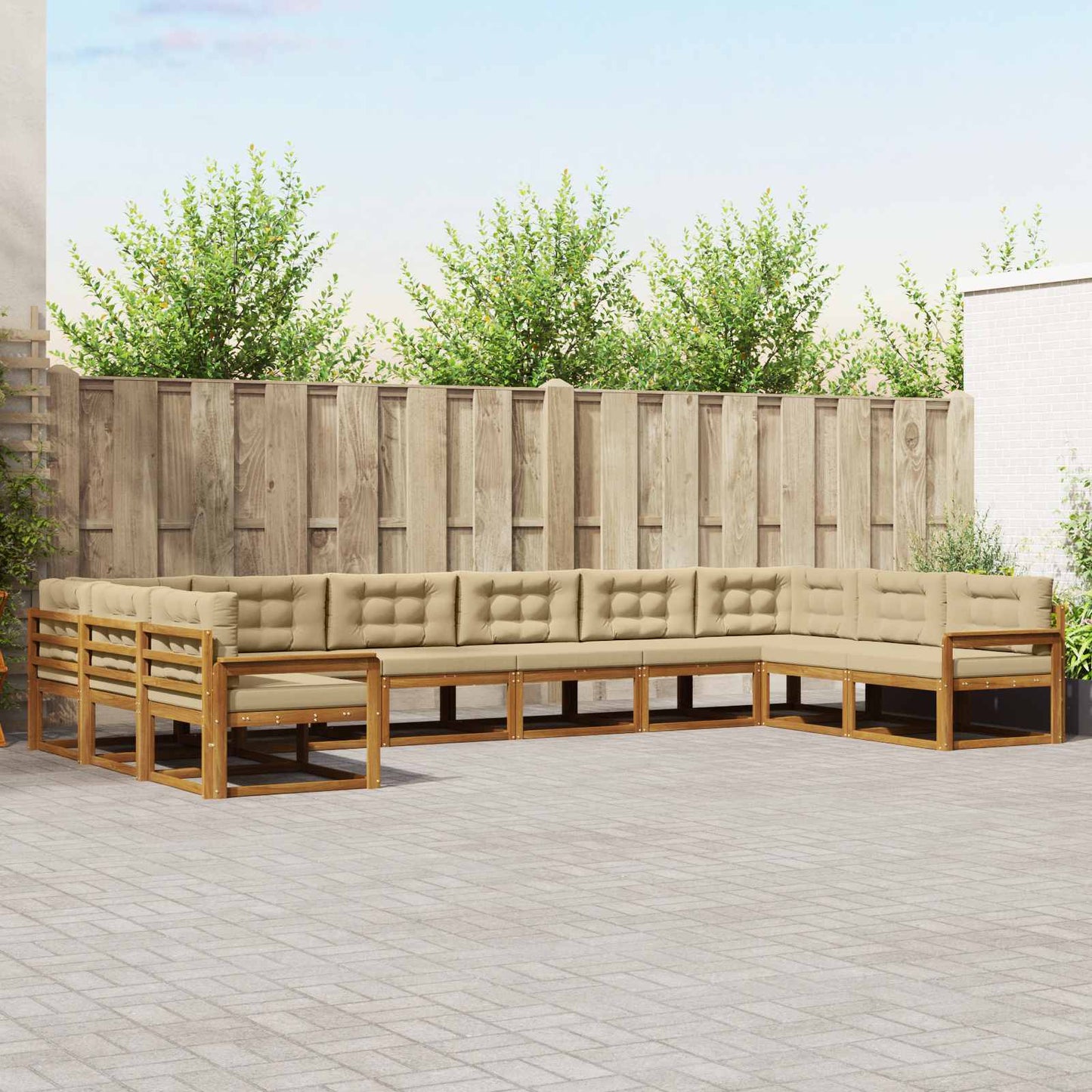 Udendørs sofagruppe med pude 10 pcs Naturlig og Beige