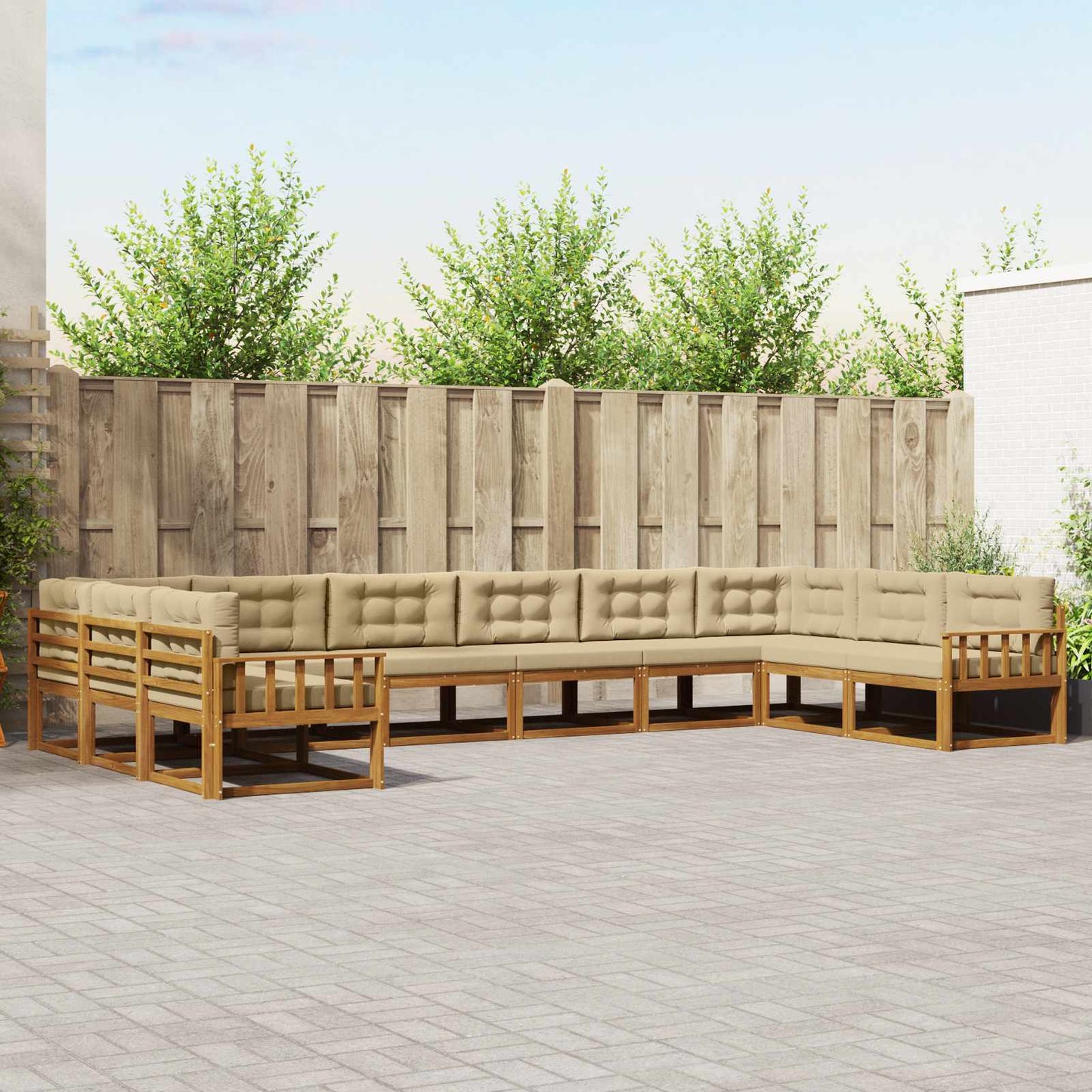 Udendørs sofagruppe med pude 10 pcs Naturlig og Beige