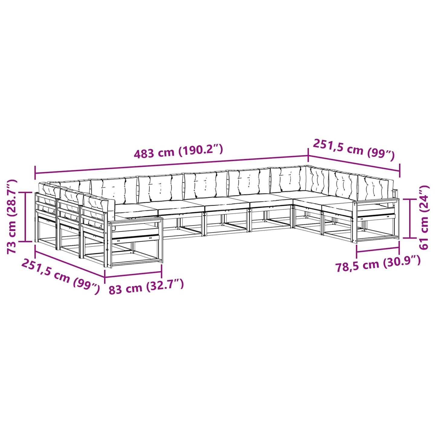 Udendørs sofagruppe 10 stk. Naturlig og Beige