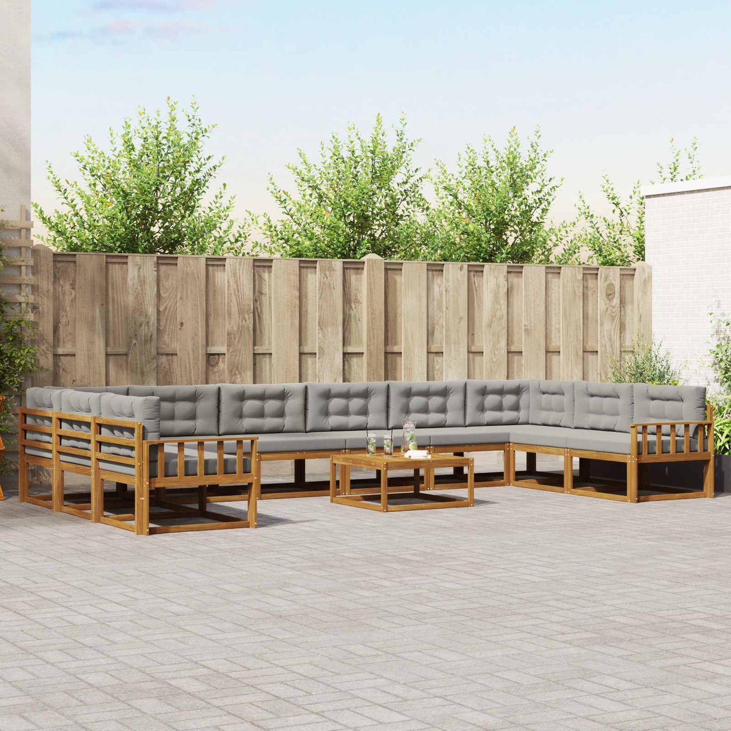 Udendørs sofagruppe med pude 11 pcs Naturlig og Lys Grå
